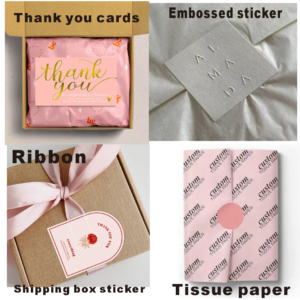 Custom One-Stop Packaging （Embossed Stickers, Tissue Paper, Thank You Cards, Ribbons, Box Sealing Stickers)